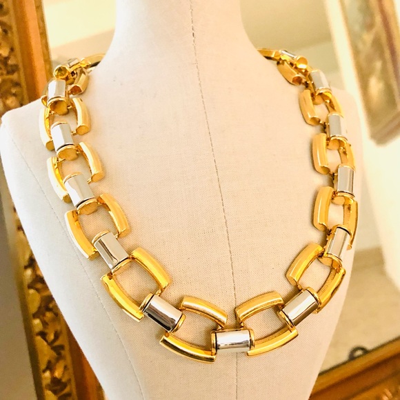 Vintage Ann Taylor Mixed Metal Link Statement Necklace - Picture 4 of 12